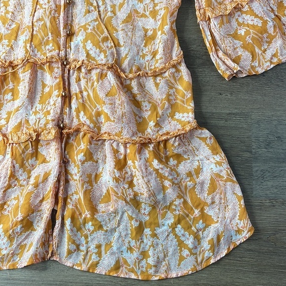 Anthropologie Mia Tiered Ruffle Tunic, Orange and Cream Floral, Button Up sz Med - Picture 7 of 14